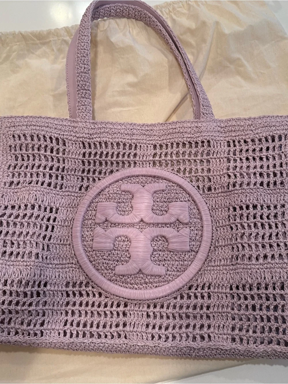 Tory Burch Lavender Hand Crochet Large Tote with Logo